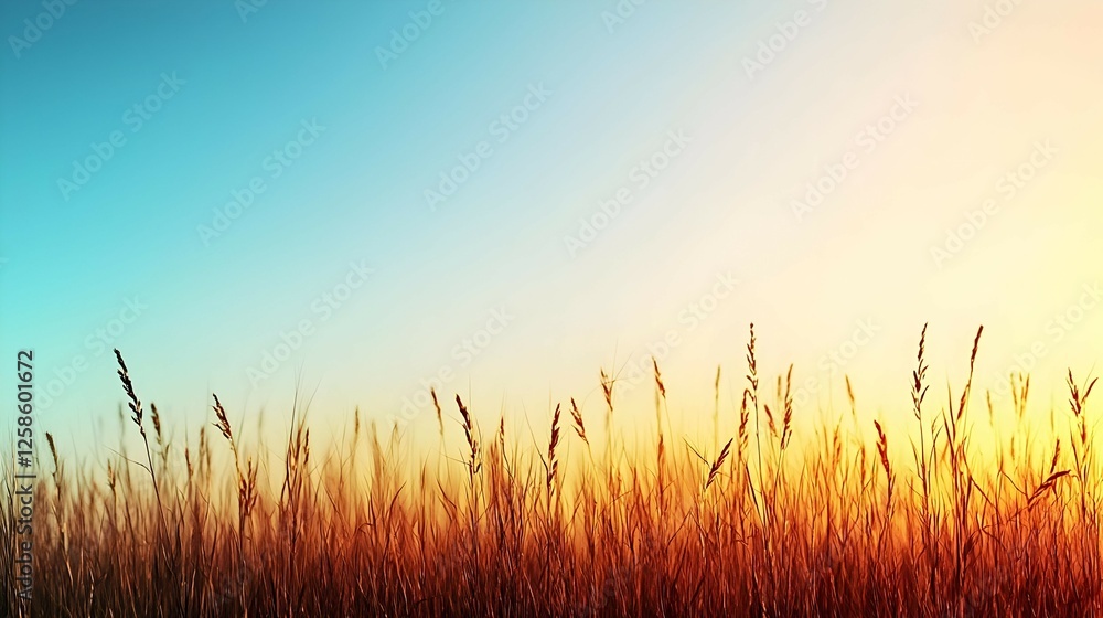 Golden Sunset Over Grassy Field Golden Sunset Over Grassy Field