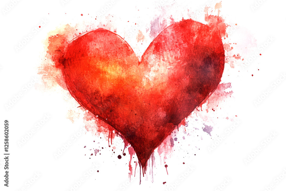 Red watercolor heart representing love, passion, and romance, perfect for valentine's day or romantic designs Red watercolor heart representing love, passion, and romance, perfect for valentine's day or romantic designs