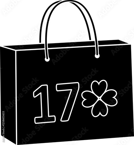 St. Patrick's day gife Paper bag with clover pattern Silhouette. 
St. Patrick's day shopping paper bag Silhouette.
Saint Patricks day gift bag icon isolated. 
Transparent background.	