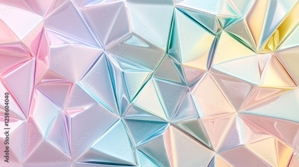 Obraz premium Triangular tiles in soft pastel colors, shiny texture, dynamic wall design, generative ai