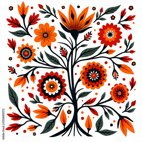 Folk folkloric floral illustration in traditional style. photo