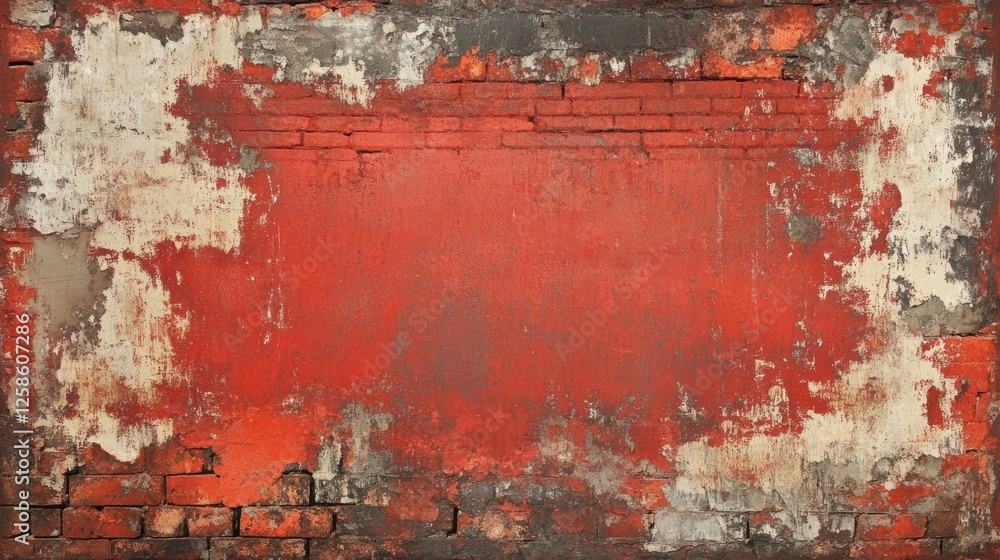 Fototapeta premium Vintage red brick wall with faded paint and weathered edges, generative ai