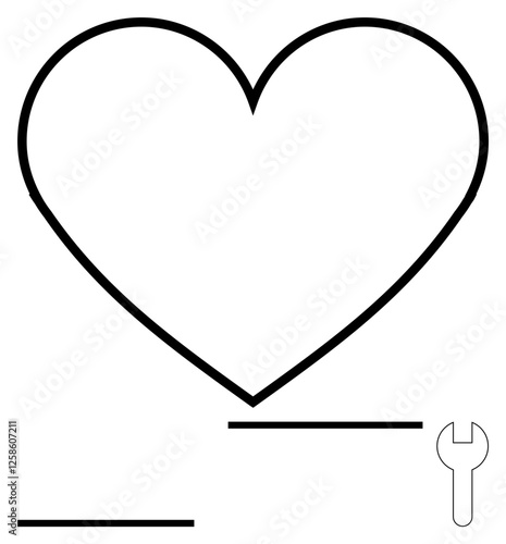 Bold heart outline paired with a wrench, reinforcing care, repair, and nurturing concepts. Ideal for relationship support, emotional well-being, technical aid, self-care, coaching therapy abstract