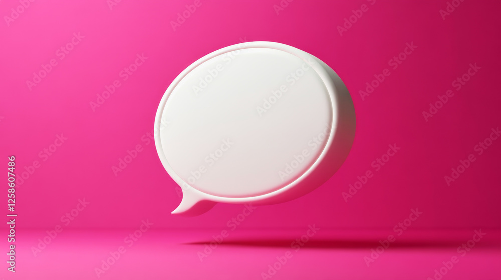 Vibrant white speech bubble icon with 3D clay texture against a vivid pink background Vibrant white speech bubble icon with 3D clay texture against a vivid pink background