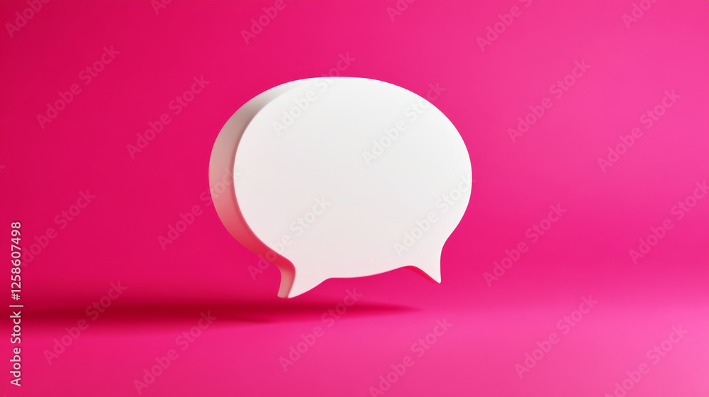 White clay speech bubble on vibrant pink background showcasing 3D design and lighting White clay speech bubble on vibrant pink background showcasing 3D design and lighting