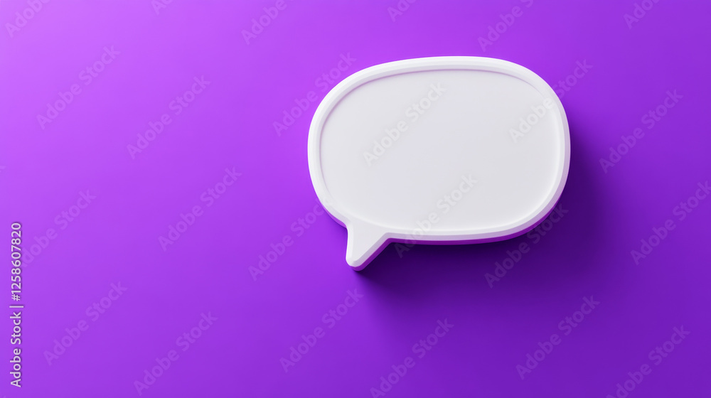 White clay-textured speech bubble icon displayed on a vibrant purple background White clay-textured speech bubble icon displayed on a vibrant purple background