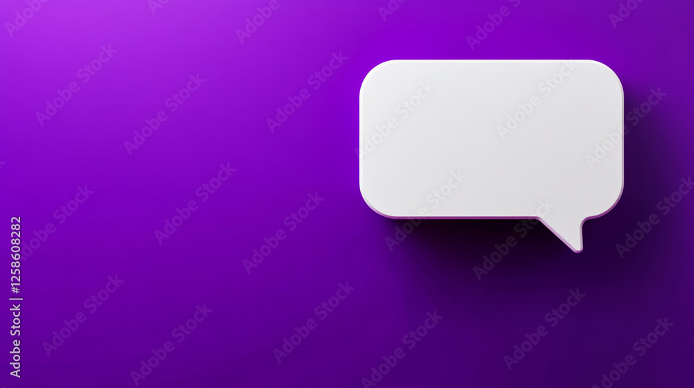 Fototapeta premium Minimalistic white speech bubble on a vivid purple gradient background for communication themes
