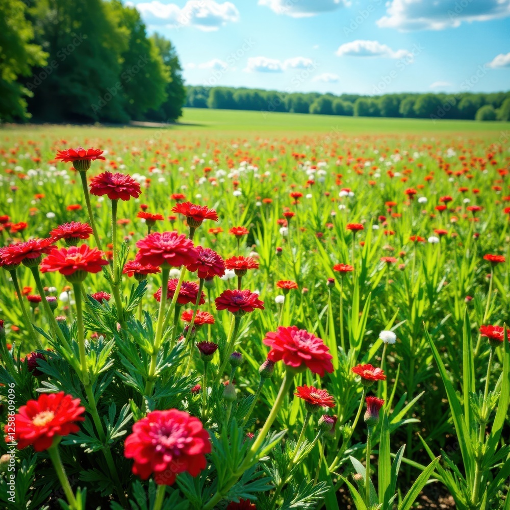 Field of Schafgarbe Achillea millefolium in summer sunlight, flowers, herb Field of Schafgarbe Achillea millefolium in summer sunlight, flowers, herb