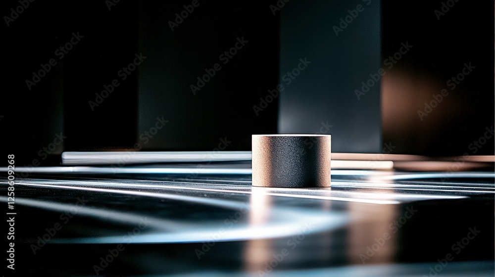 Obraz premium Reflective Metallic Cylinder on Dark Surface
