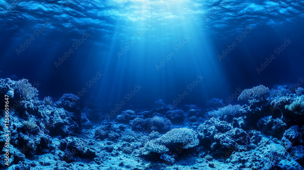 Fototapeta premium Exploring the serene beauty of the deep underwater world with soft white bubbles