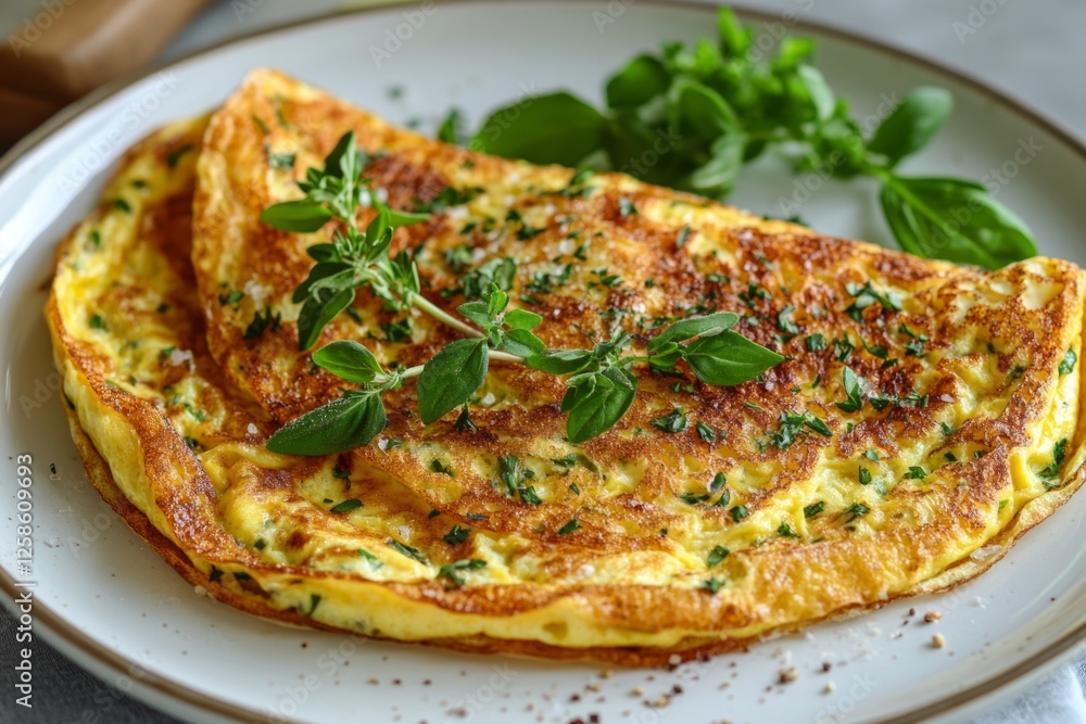 Tasty omelette seasoned with herbs and spices, perfect for a nutritious breakfast or brunch Tasty omelette seasoned with herbs and spices, perfect for a nutritious breakfast or brunch