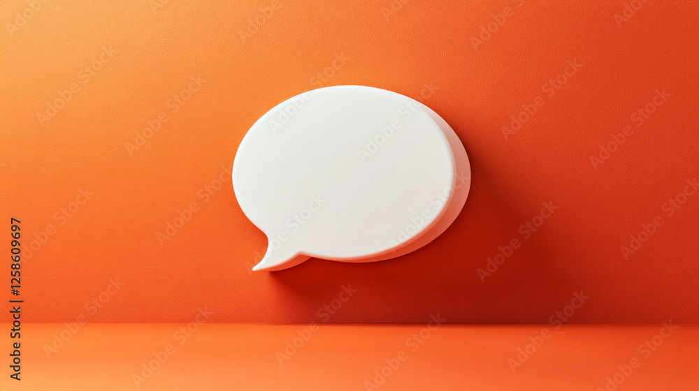 Elegant 3D rendering of a white speech bubble icon on bright orange texture Elegant 3D rendering of a white speech bubble icon on bright orange texture