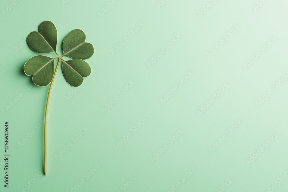 Four leaf clover on green background, top view, single stem Four leaf clover on green background, top view, single stem