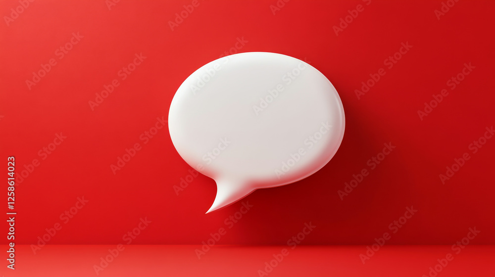 Creative white clay speech bubble icon over bold red background in modern design Creative white clay speech bubble icon over bold red background in modern design
