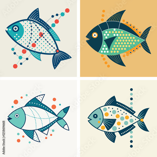 cute sea fish set, freshwater aquarium cartoon fish for print, children development, Varieties of decorative colored fish