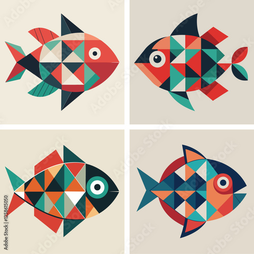 cute sea fish set, freshwater aquarium cartoon fish for print, children development, Varieties of decorative colored fish