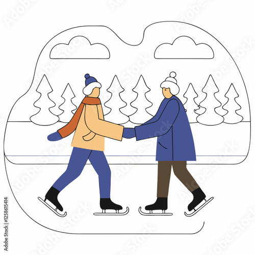 Active longevity active seniors Elderly couple ice skating together in winter