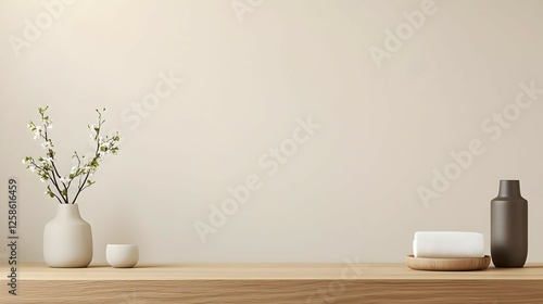 Wallpaper Mural Neutral Colored Minimalist Bathroom Decor with White Blossoms Torontodigital.ca