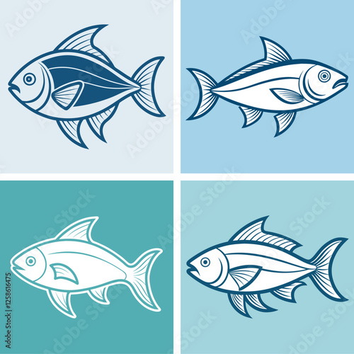 cute sea fish set, freshwater aquarium cartoon fish for print, children development, Varieties of decorative colored fish