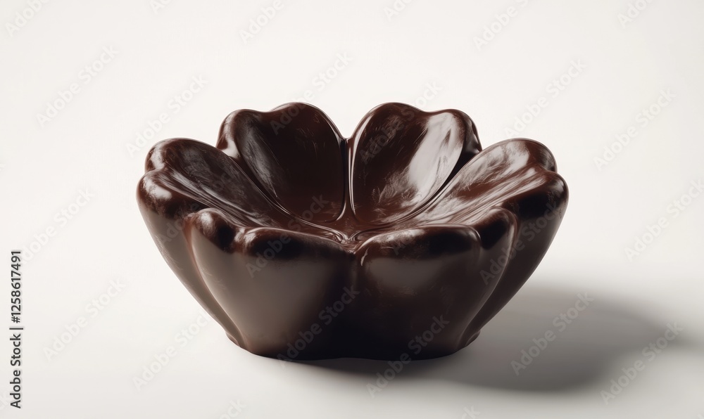 Obraz premium Chocolate flower-shaped bowl on white background; dessert, confectionery, studio shot