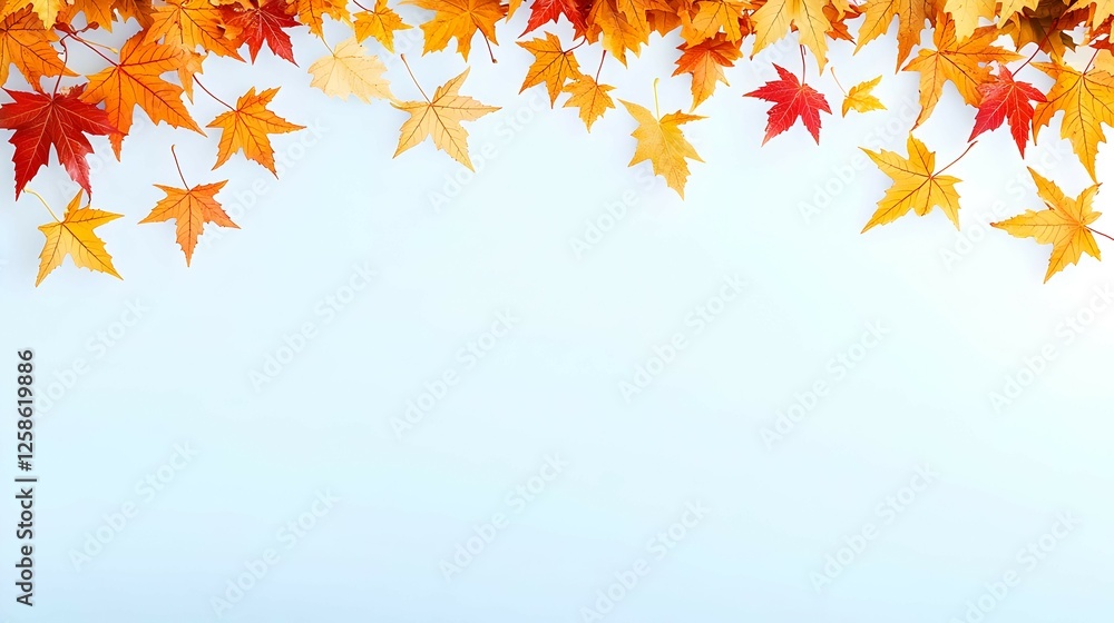Autumnal Maple Leaves Border On Light Blue Background Autumnal Maple Leaves Border On Light Blue Background
