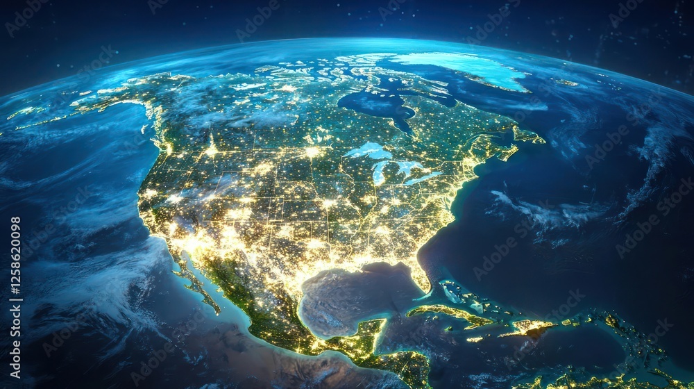 Obraz premium North America Night Lights Satellite View