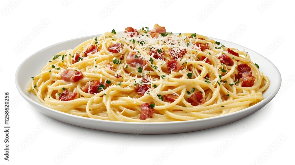 A Plate of Spaghetti Carbonara with Creamy Sauce and Crispy Bacon A Plate of Spaghetti Carbonara with Creamy Sauce and Crispy Bacon