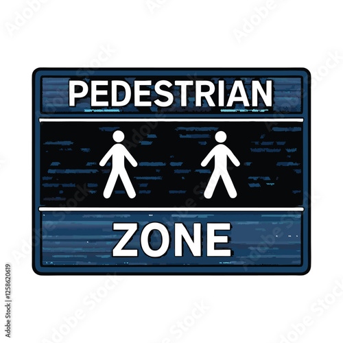 Create a vector illustration of a clear, modern pedestrian zone sign;  blue and white color scheme,  simple design, easily scalable.