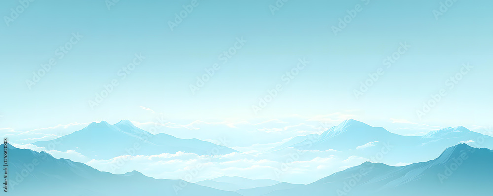 Fototapeta premium Serene Blue Mountain Range Panorama under a Pale Sky