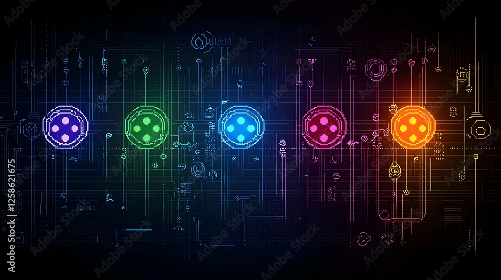 Obraz premium Abstract Pixel Art Casino Background With Neon Lights