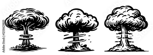 nuclear explosion mushroom cloud black vector silhouette illustration