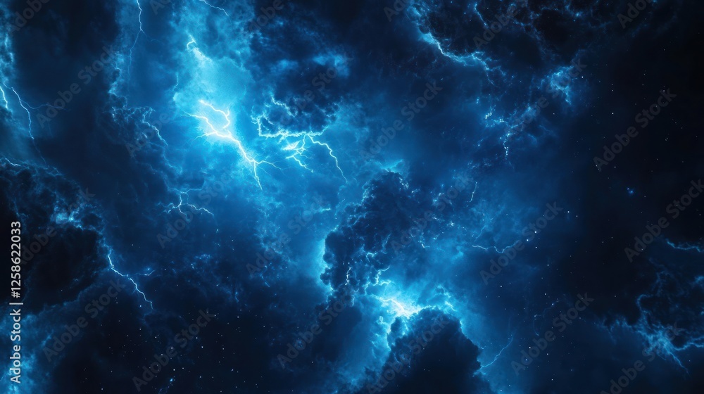 Fototapeta premium A stunning view of a swirling galaxy with vibrant blue hues and dramatic cloud formations, capturing the essence of cosmic beauty and mystery.