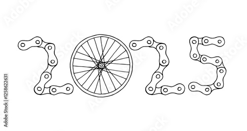 Bicycle Happy New Year 2025 white background