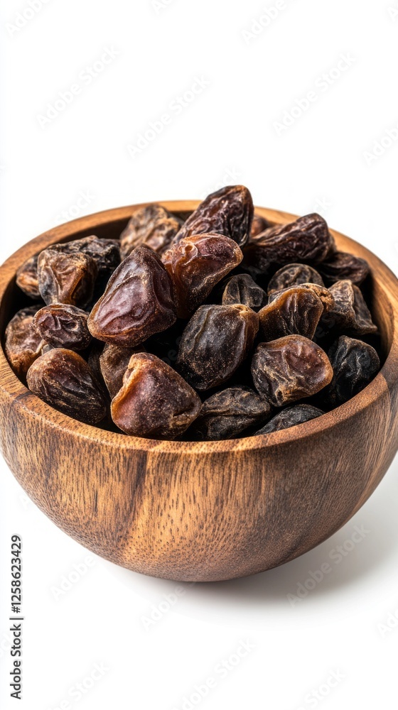 A wooden bowl overflows with luscious dried dates, showcasing their dark hue and inviting texture. Perfect for snacking or as a natural sweetener, they evoke warmth and nourishment A wooden bowl overflows with luscious dried dates, showcasing their dark hue and inviting texture. Perfect for snacking or as a natural sweetener, they evoke warmth and nourishment