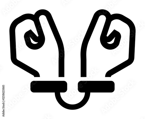 A black and white icon of two hands in handcuffs,