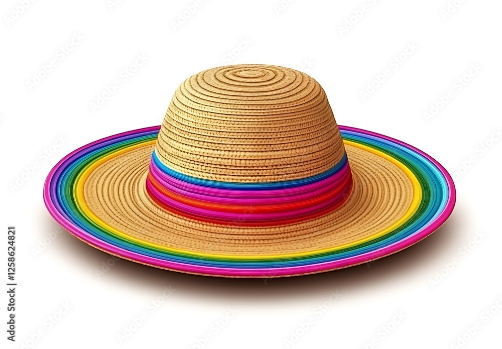 A sombrero with colorful stripes around the brim, isolated on a white background A sombrero with colorful stripes around the brim, isolated on a white background