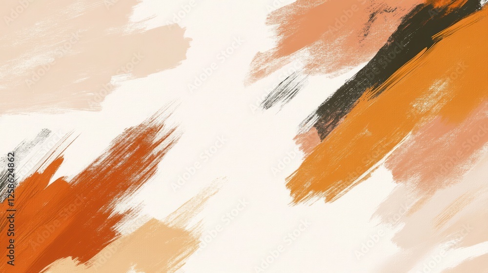 Obraz premium Abstract art with orange, brown, and beige brushstrokes on white background.