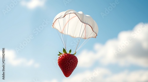 Strawberry Parachuting From Sky Fresh Fruit Delivery Concept with Parachute