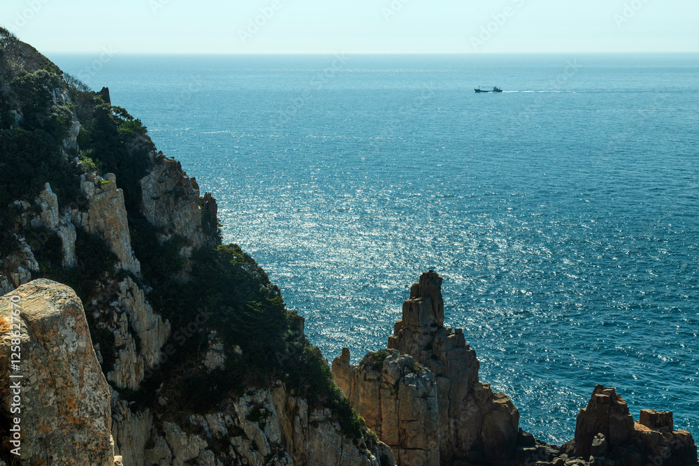 high-angle view of the cliff and sea