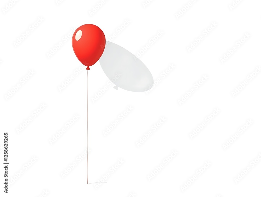 Red Balloon Floating on a White Background with a Shadow Effect