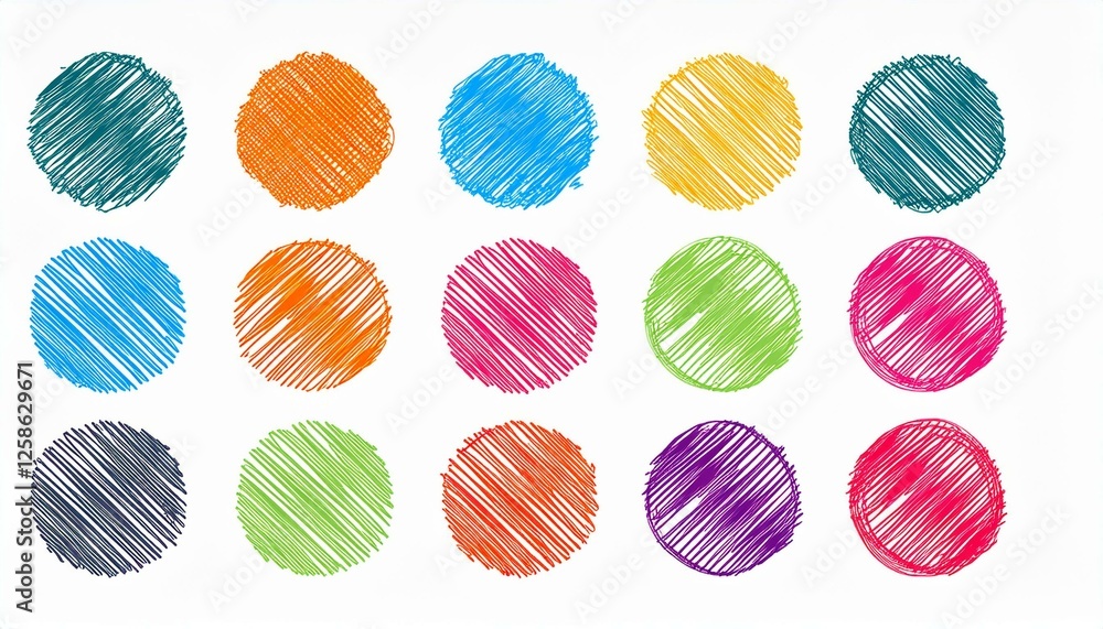 Fototapeta premium Scribble circle round vector frame. Hand drawn rough scribble effect line. Children color crayon brush stroke frame. Scribble hand drawn grunge doodle color circle set. perfect any project.