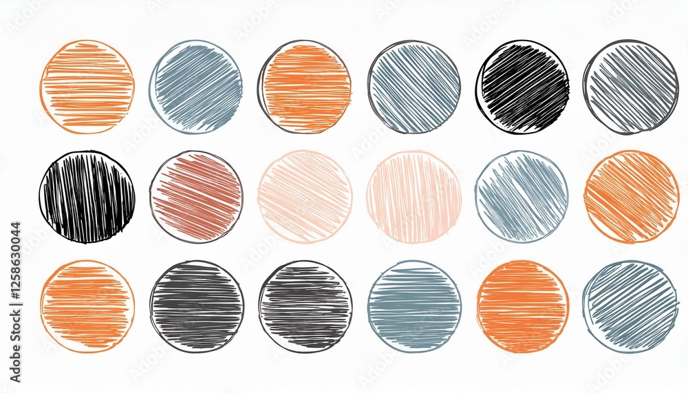 Fototapeta premium Scribble circle round vector frame. Hand drawn rough scribble effect line. Children color crayon brush stroke frame. Scribble hand drawn grunge doodle color circle set. perfect any project.