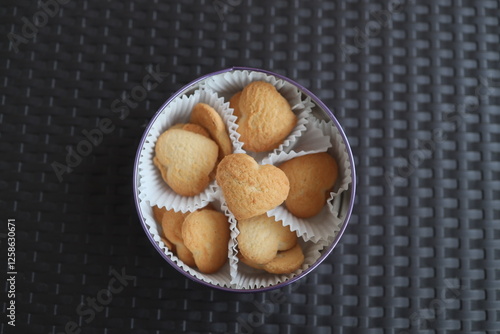 A set of sweet cookies in the shape of hearts as a gift for Valentine's Day.