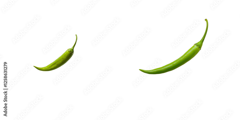 Fresh green chili peppers on transparency background, showcasing vibrant colors and shapes Fresh green chili peppers on transparency background, showcasing vibrant colors and shapes