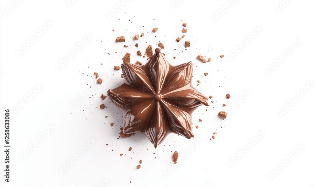 Fototapeta premium Chocolate Starburst, Melted, Shattered, White Background, Dessert