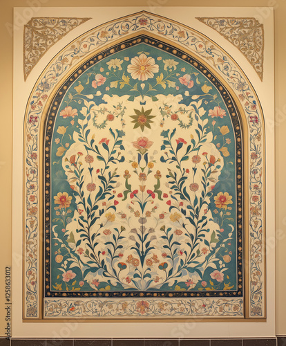 Islamic Floral Wall Art – Mughal-Inspired Persian Motif – Ornate Arch Design with Intricate Symmetrical Patterns