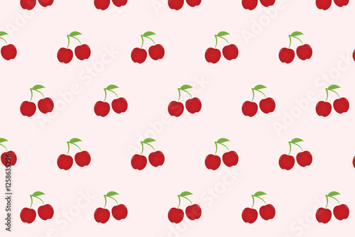 Fresh red cherries and green leaves seamless pattern, Fruit vector design for Textile, Wrapping Paper, Cards and Wallpaper