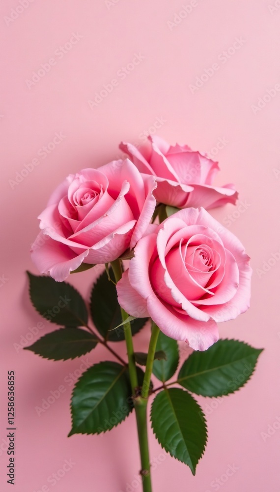 Obraz premium Softly blooming pink roses on pastel background, delicate petals, rose bouquet