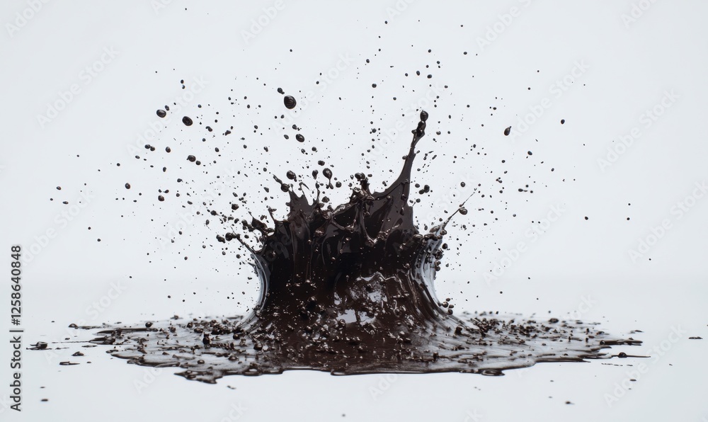 Fototapeta premium Dark liquid splash on white background; abstract design element