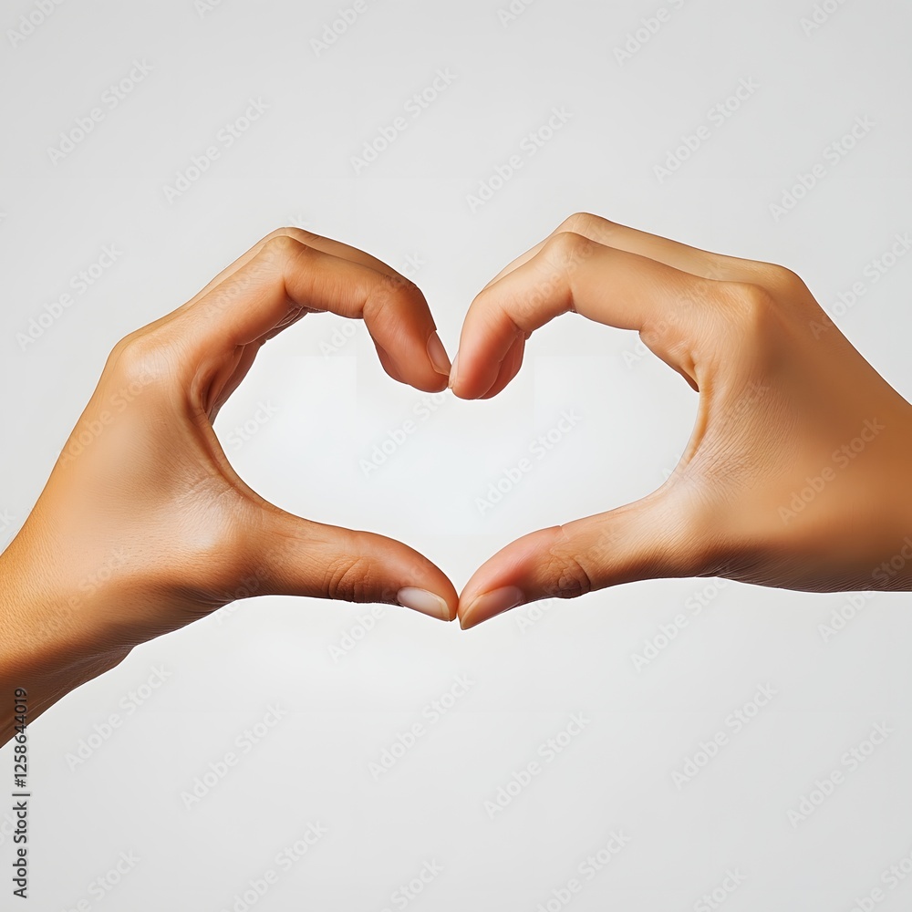 Fototapeta premium Two Hands Forming a Heart Shape Against a White Background